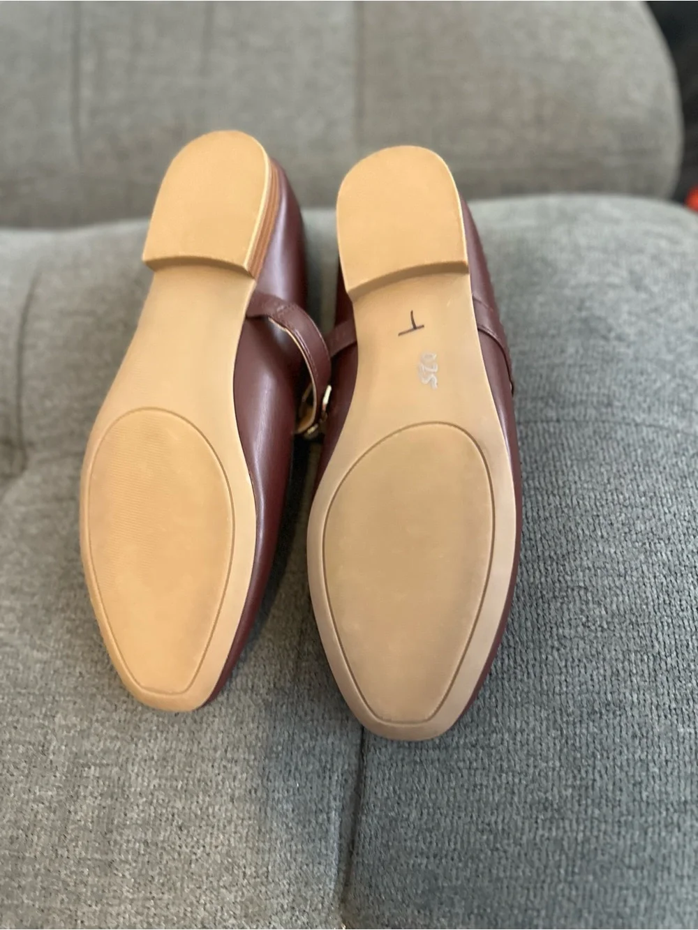 Kensie Wine Mary Jane Flats with Pearl & Gold Medallions